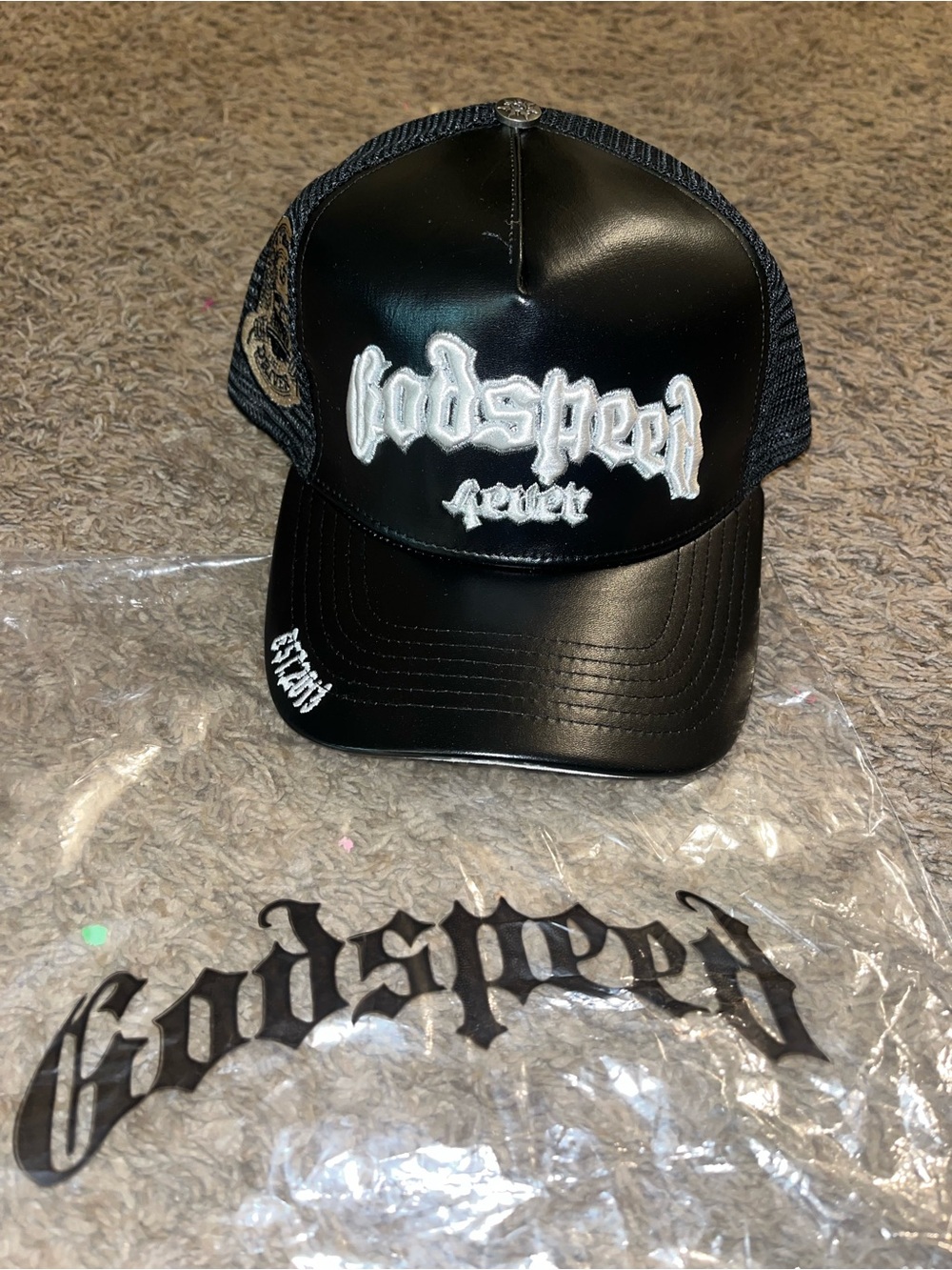 Godspeed Black Trucker Cap with White Embroidered Logo